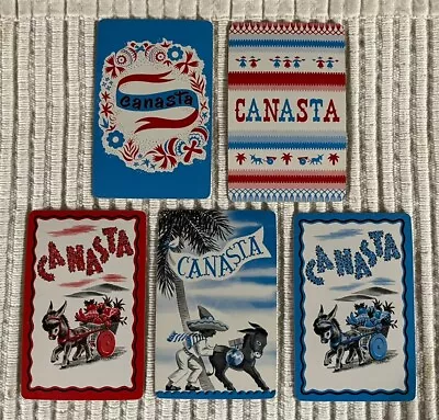 5 Vintage Playing Cards ~ Canasta ~ Mexican Theme ~ People/Donkey/Flowers/Fruit • $1.50