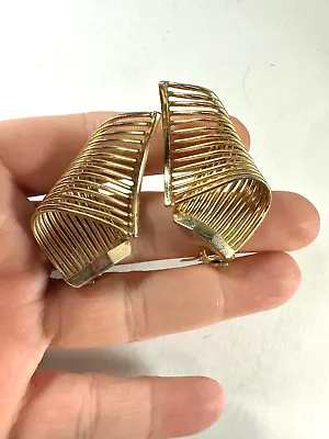 Vintage Earrings Clip On Sculptural Wire Folded Goldtone Open Work Climber • $15