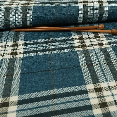 £0.99 • Buy New Furnishing Fabric Textured Tartan Pattern Upholstery In Blue Colour