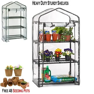 £8.80 • Buy 3 Tier Mini Greenhouse Outdoor Garden Plants Grow House Stainless Steel Frame