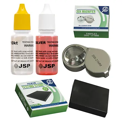 Gold Jewelry Acid Test Kit 10K Silver Sterling 925 Precious Metals 10X Loupe • $17.49