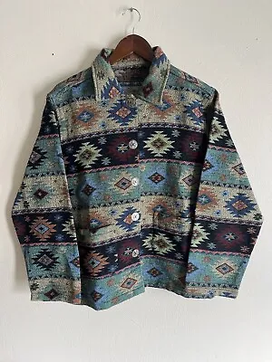 Vintage Tapestry Aztec Western Button Up  Jacket Sz M Boxy • $34.95