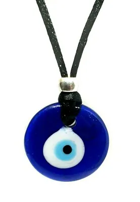 Evil Eye Pendant Necklace Nazar Lucky Protection Corded Glass Kabbalah Turkish • £3.95