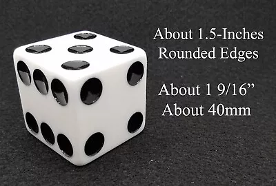 Large White Die  Rounded Edges About 1.5-inches Opaque White Black Spots Dice • $7.25