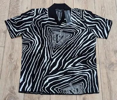 $850 Mens VERSACE Abstract Print Knit Polo Shirt Black/White 50 US Large • $439.99