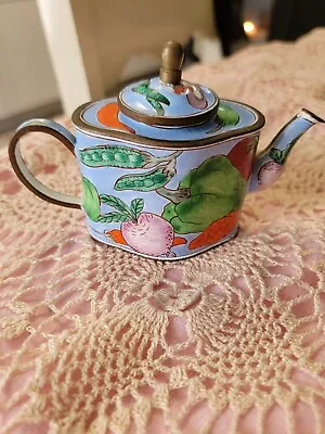 Vintage 1999 Kelvin Chen Garden Harvest Miniature Enamel Teapot • $25.95