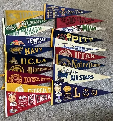 1940’s-80’s Vintage College Football Pennant Collection - ND Navy Idaho & More • $550