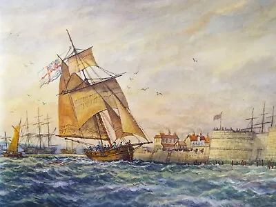 Original Watercolour 'Naval Cutter Leaving Portsmouth' 1996 David Beer B1936 • £59