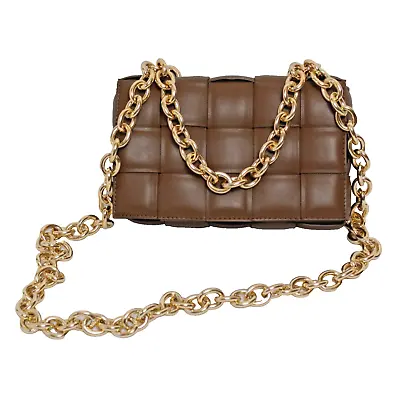 Melie Bianco Puffed Purse Brown Chain Anya Vegan Crossbody Bag NEW • $36