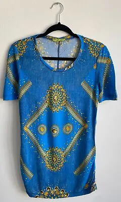 Authentic Luxury VERSACE JEANS Blue Golden Big Logo Top/T-Shirt Size S-M • $39.99
