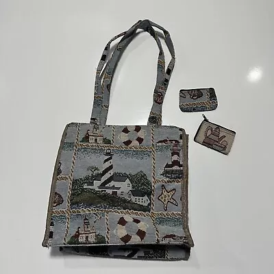 Lighthouse Carpet Tapestry Bag Tote Travel With Matching Coin Purse 12 X 11 X5  • $8.69