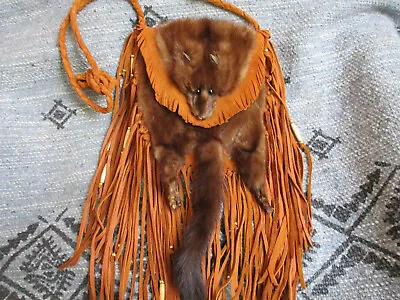 Handmade Deerskin Leather & Full Mink Fur Hide Purse Bag Fringe And Beads • $87