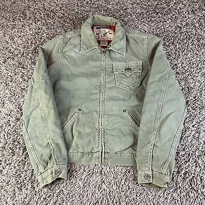 True Religion Cargo Jacket Mens Medium M Green Work Wear Trucker Lined Y2K Faded • $89