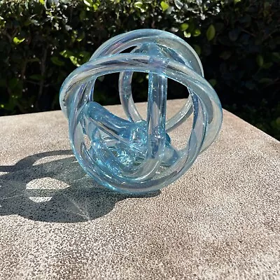 Abstract Multicolor Art Glass Infinity Knot Orb Sculpture Modernist Murano • $8