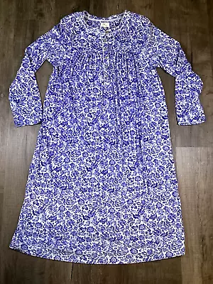 Aria Collection Nightgown Womens Size L Micro Fleece Blue Floral Pockets PJs • $21