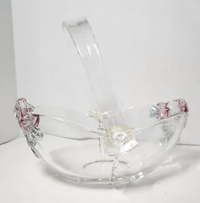 Vintage Glass Wedding Basket With Raised Roses And Lucite Handle  • $16.40