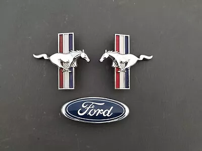 Ford Mustang Tri-Bar Logo Running Pony Left Right Fender Emblems 99-04 OEM Logo • $25