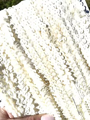 6mm Round 2 Row Flat White Gloss Elastic Sequin Trim Per 2 Mtrs Stretch Double • $3