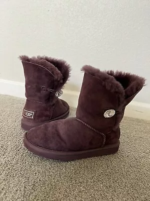 UGG Bailey Button Bling Port Purple Fur Boots Womens Size 6 • $29.99