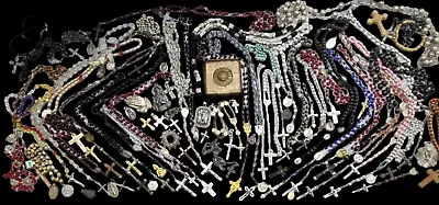 89Pc Vintage Catholic Religion Jewelry Rosary Lot Saint Medal Crucifix Sterling • $43