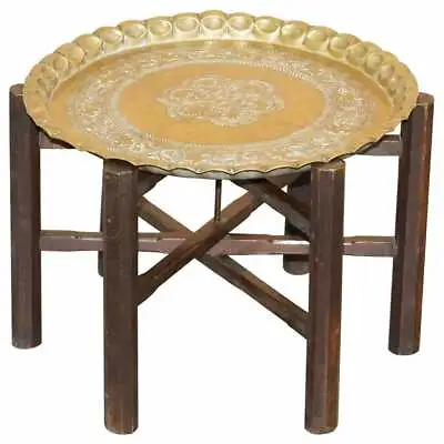 Very Rare Circa 1920-1940 Persian Moroccan Brass Topped Folding Occasional Table • $1056.85