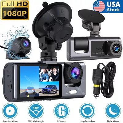 3 Lens Car DVR Dash Cam Video Recorder G-Sensor 1080P Front/Rear/Inside Camera • $23.45