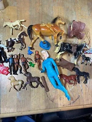 Vintage Lot Of Marx Johnny West And Others Geronimo Jane Horses Accessories • $28