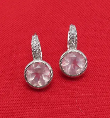 Judith Ripka Earrings Sterling Silver Clip Rose Quartz Gemstones Pale Pink 142b • $89.99