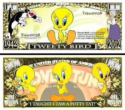 Tweety Bird Million Dollar Bill Play Funny Money Novelty Note + FREE SLEEVE • $1.69