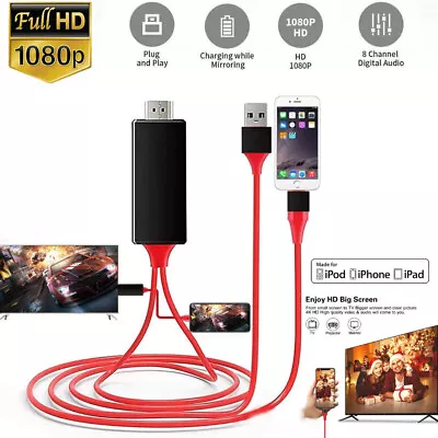 For Apple IPhone 8 Pin USB To HDMI Digital TV AV 1080P Adapter Audio Video Cable • $15.58