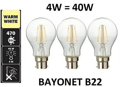 Pack Of 3 Energy Saving 4W LED Light Bulbs B22 Bayonet Cap Round Warm Light  • £4.98