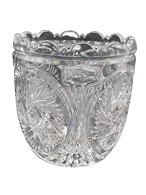 Vtg Eapg Lead Crystal Glass Ice Bucket Decorative Edges & Knob Handles 5.5t 7 W • $19