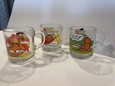 Set Of 3 Vintage 1978 Garfield McDonalds Clear Glass Coffee Mug Cup Jim Davis • $15