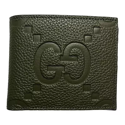 Gucci Jumbo Gg Wallet In Olive Leather New (authentic) • $287