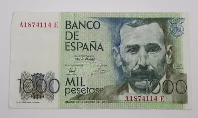 1979 / Banco De España Spain - 1000 Pesetas Banknote Serial No. A 1874114 E • £9.99