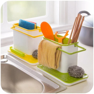 $15.39 • Buy Kitchen Sink Caddy Sponge Holder Storage Organizer Soap Drainer Utensils Rack