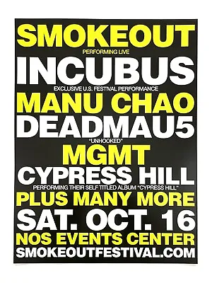 Cypress Hill Smokeout Festival 2010 Concert Show Poster Incubus MGMT Deadmau5 ☀️ • $199.99