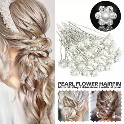 20PCS Pearl Hair Pins Flower Diamante Crystal Clips Wedding Bridal Prom H7K L9S3 • $16.35