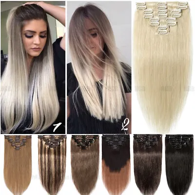 AAAA+ 8 Pieces Clip In Real Remy Human Hair Extensions Full Head BALAYAGE Ombre • $18.58