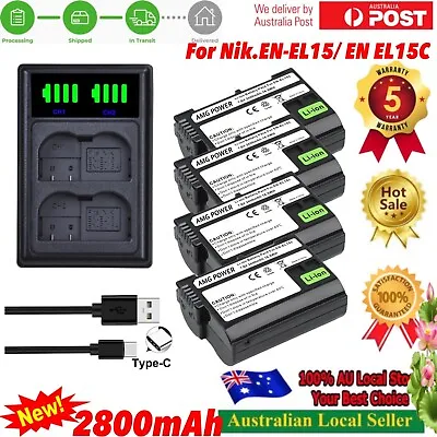 4 Battery+Charger For EN-EL15 Nikon D7000 D7100 D7200 D7500 D SLR 1 V1 1V1 Z6 Z7 • $119.95