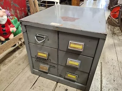 Vintage 6 Drawer Index Card Letter Filing Cabinet Tool Storage Metal Industrial • $119