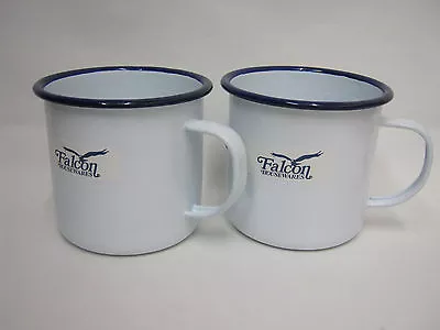 Falcon White With Blue Trim Enamel Mug Beaker Cup Tea Camping 9cm Pk2 • £12.99