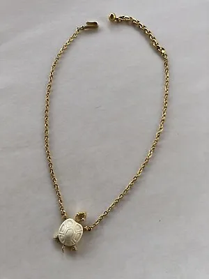 Vintage Trifari Gold Tone  Cream Colored Turtle Pendant And Necklace Signed • $20.99