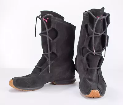 PUMA Mahanuala Winter Flex Suede Leather Mid Calf Boots Black Shoes Sz. 7.5 • $38
