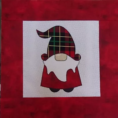 Red Black Plaid With Green Gold Gnome Mini Quilt Top Only Appx. 15 ½  Sq #1610 • $14.99