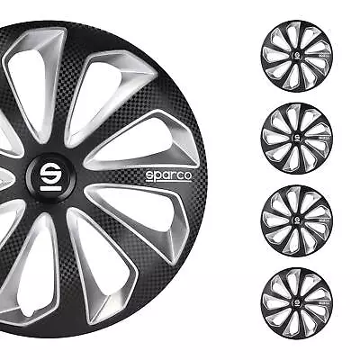 15  Sparco Sicilia Wheel Covers Hubcaps Black Silver 4 Pcs • $79.99