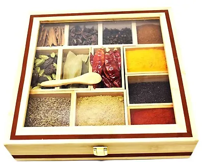 Wooden Spice Box With Premium Indian Spices • $54.99