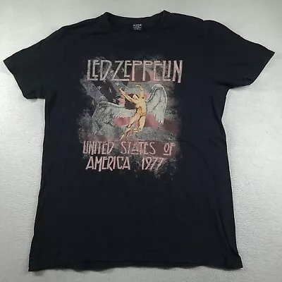 Led Zeppelin T Shirt Black Faded 1977 America Short Sleeve Graphic Tee Sz S • $17