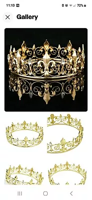 Men Women Imperial Medieval Rennasa King /Queen Crown Crystal  Gold Plated Party • $12