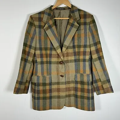 Daks Signature Women’s Wool Tweed Tartan Check Blazer Jacket Leather Elbow L • £24.94